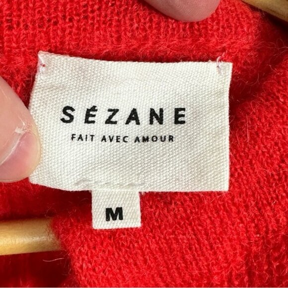 Sezane Cooper Mohair Alpaca Tie Neck Sweater Red Womens Size Medium French Knit - Picture 4 of 14